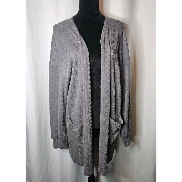 Kikula Long Sleeve Cardigan Sweater Cable Knit Open Front w/Pockets Gray Large - Picture 1 of 9